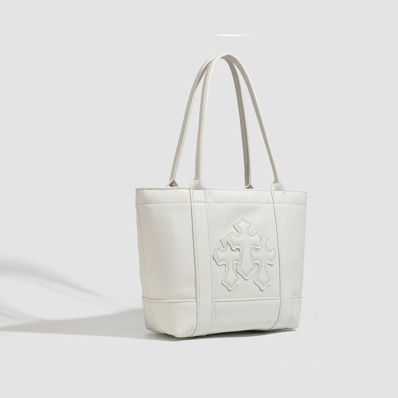 hrome Hearts Cross-Patterned PU Leather Tote Bag