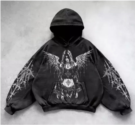 Patterned washed pullover hoodie