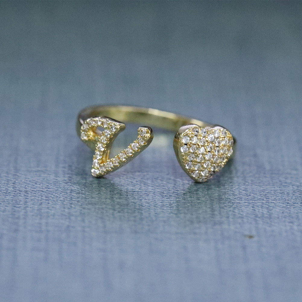 Hip-hop zircon-encrusted 26 English letters ring
