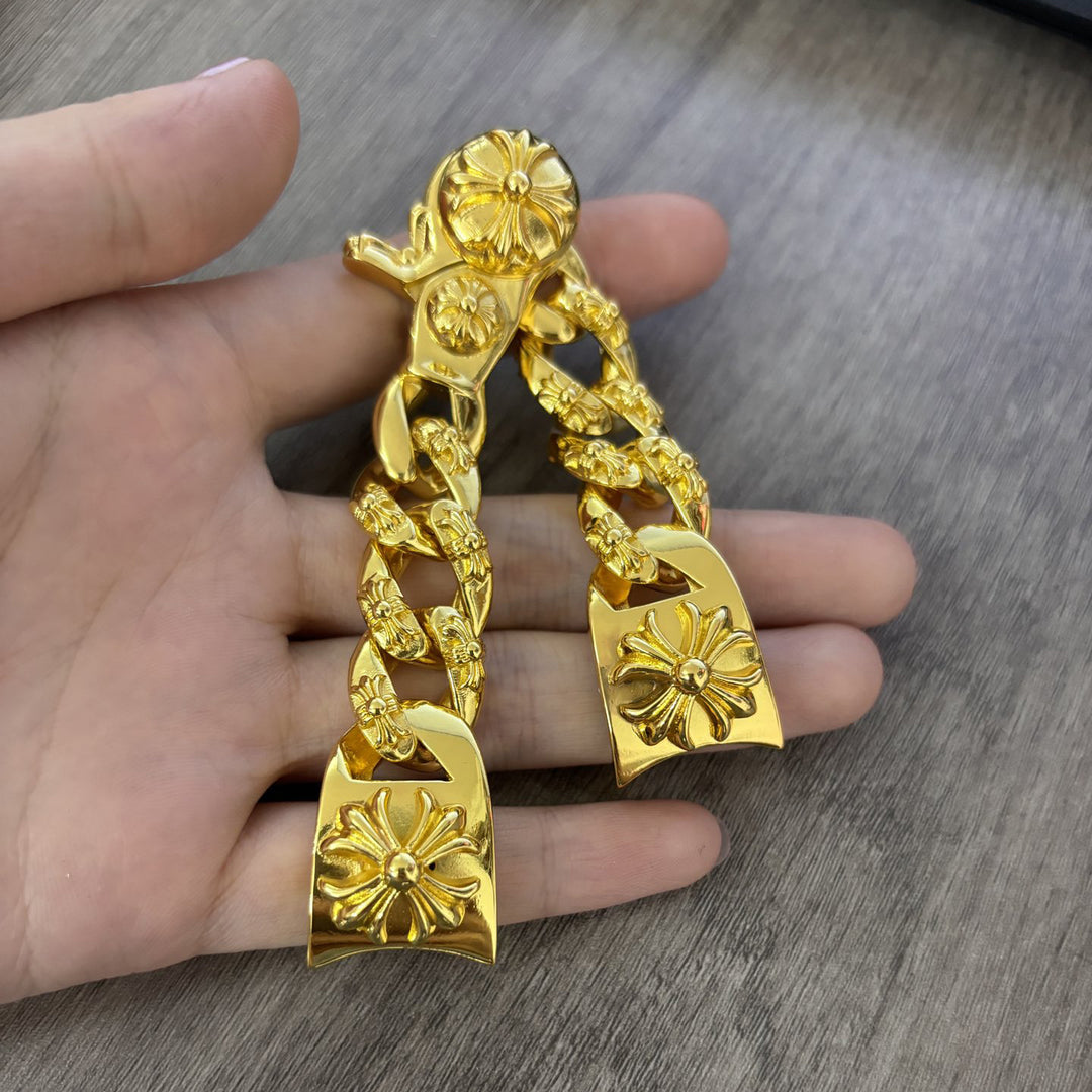 Chrome Hearts Gold Cross Motif Watch Chain with Lobster Clasp
