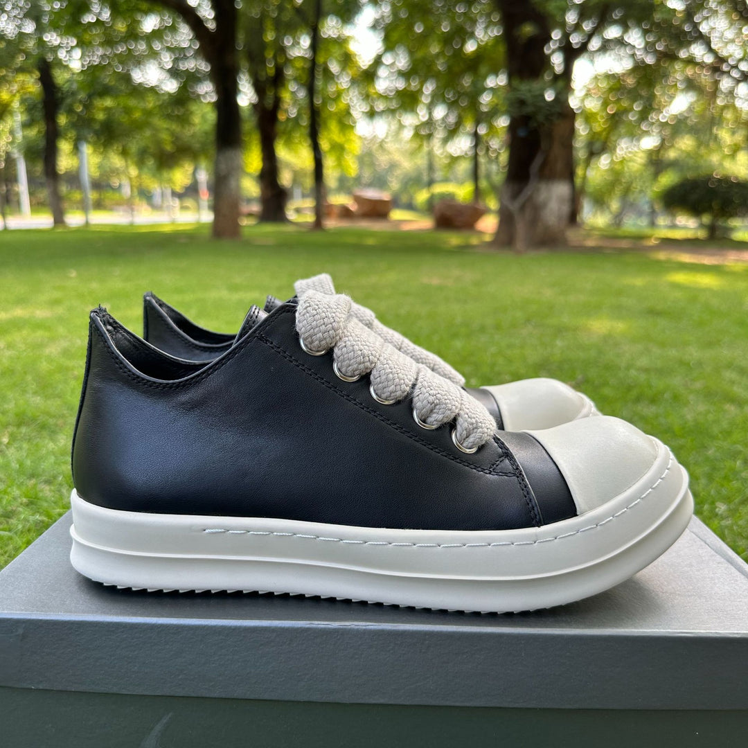Genuine Leather Low-Top Skate Shoes with Wide Laces