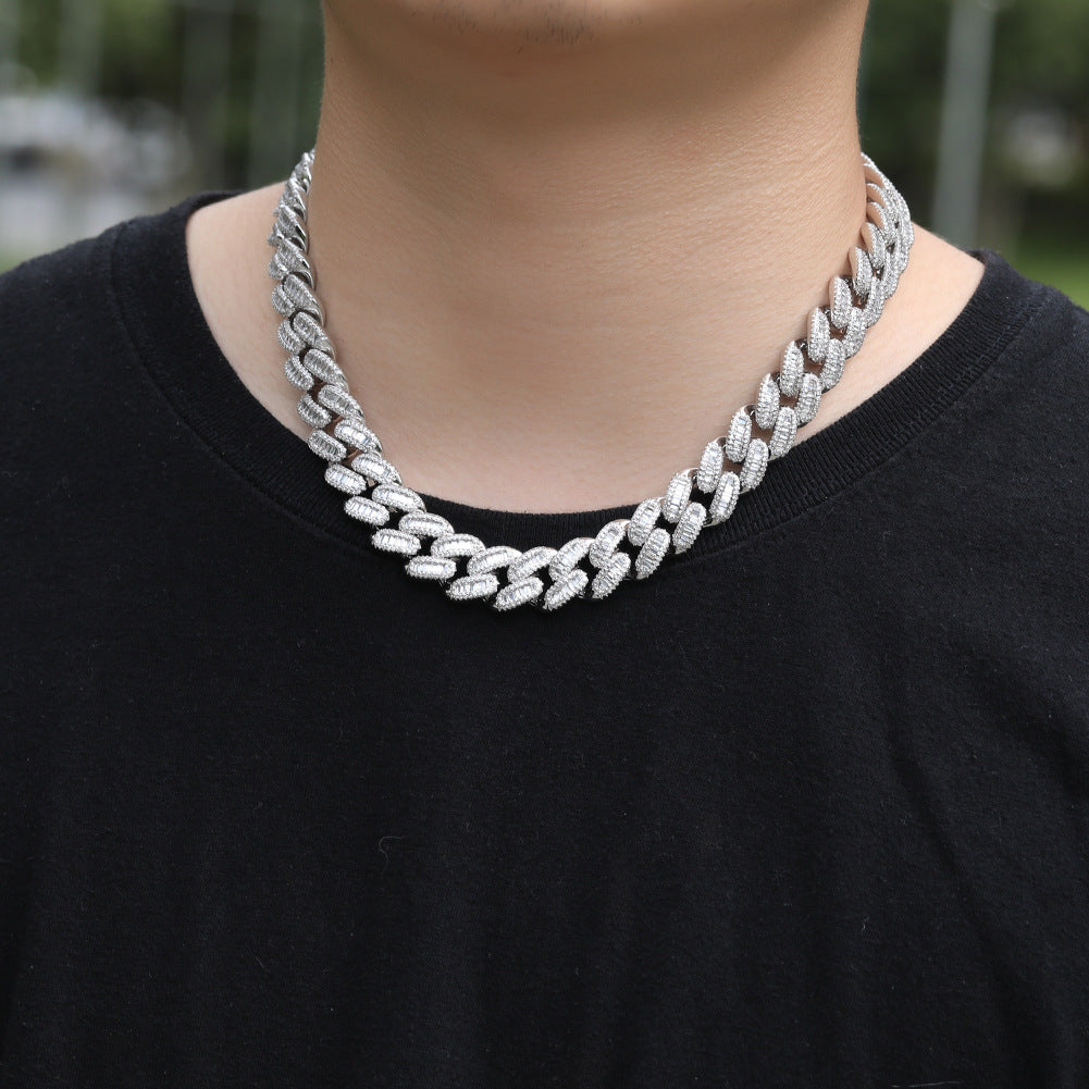 High-end copper with zircon inlay, 15mm Cuban chain