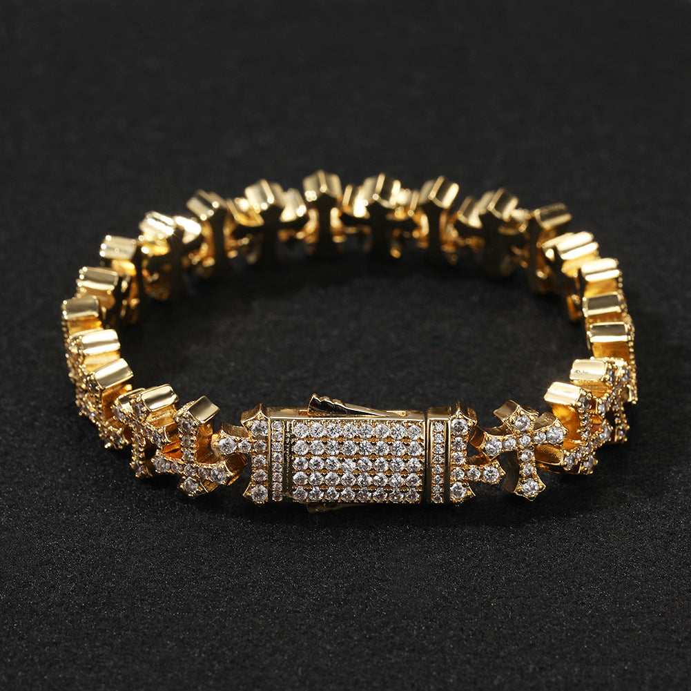 Hip-hop 11.5MM zircon-encrusted cross bracelet