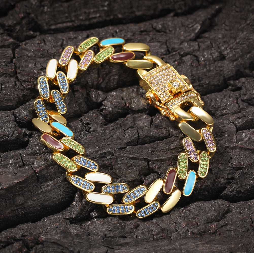Hip-hop oil-splashed alloy colorful Cuban bracelet