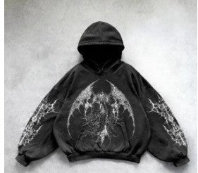 Patterned washed pullover hoodie