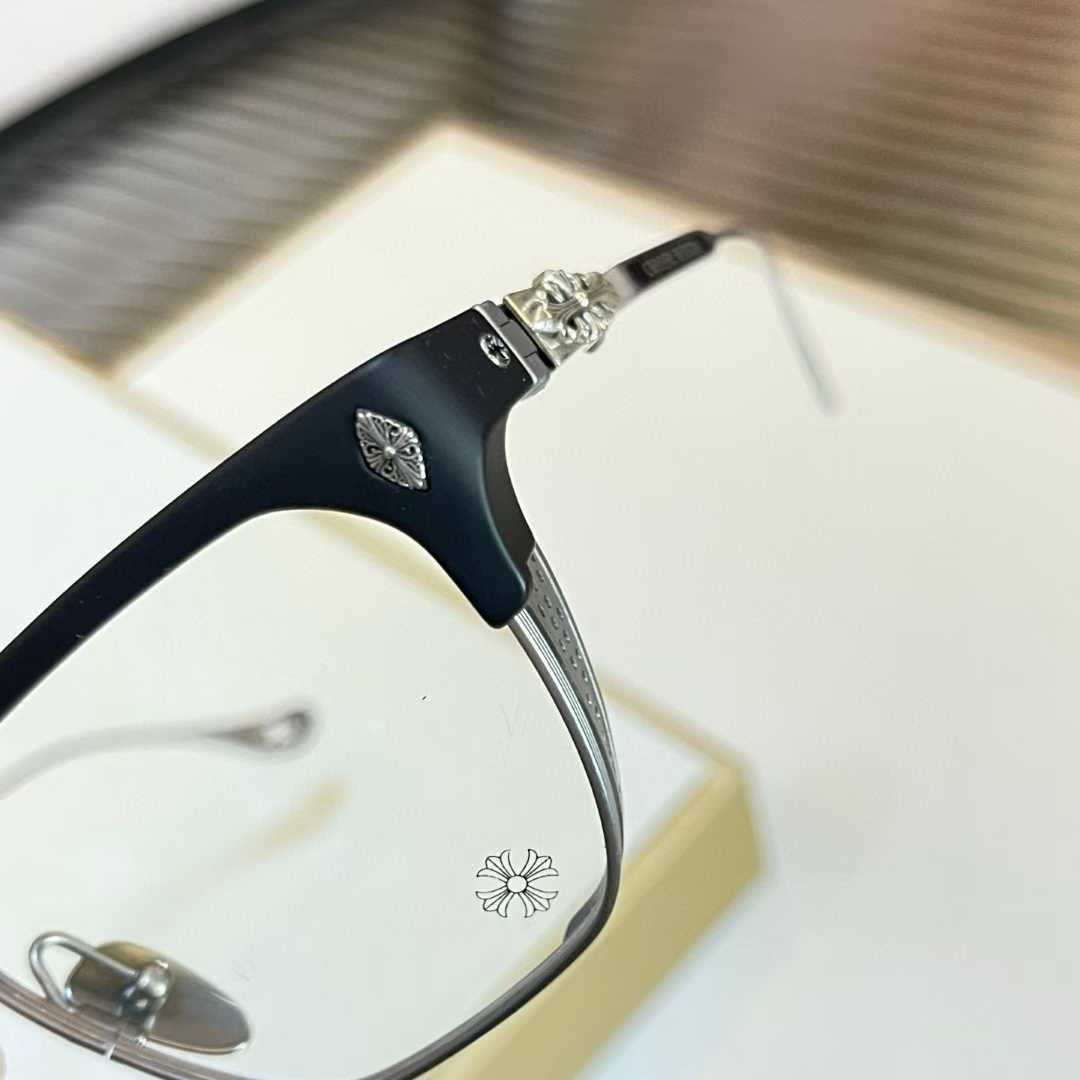 Chrome Hearts thick rimmed hollow out glasses with gold colored legs