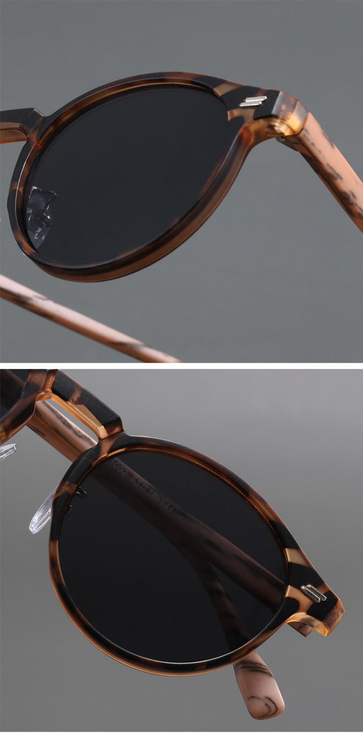 Frosted round frame sunglasses with fake wood frames