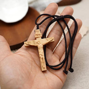 wooden cross necklace INRI