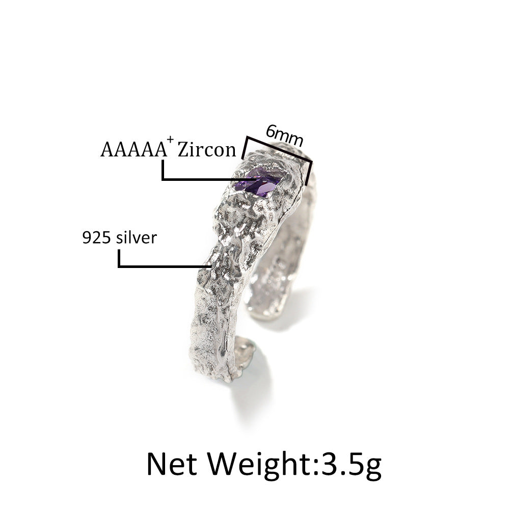 Hip-Hop 925 Silver Ring with Purple Zircon