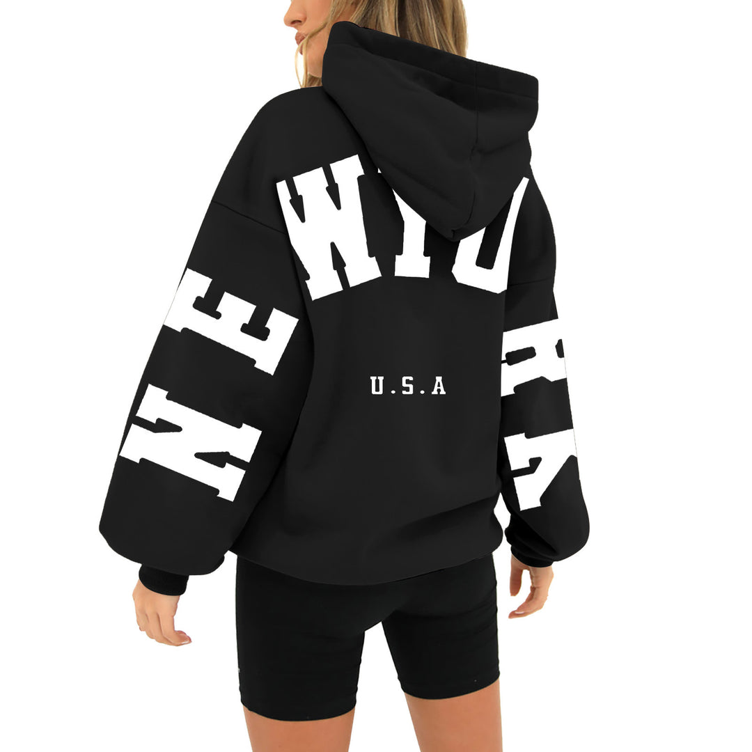 wyo newyork letter print hoodie, loose fit, oversized hoodie