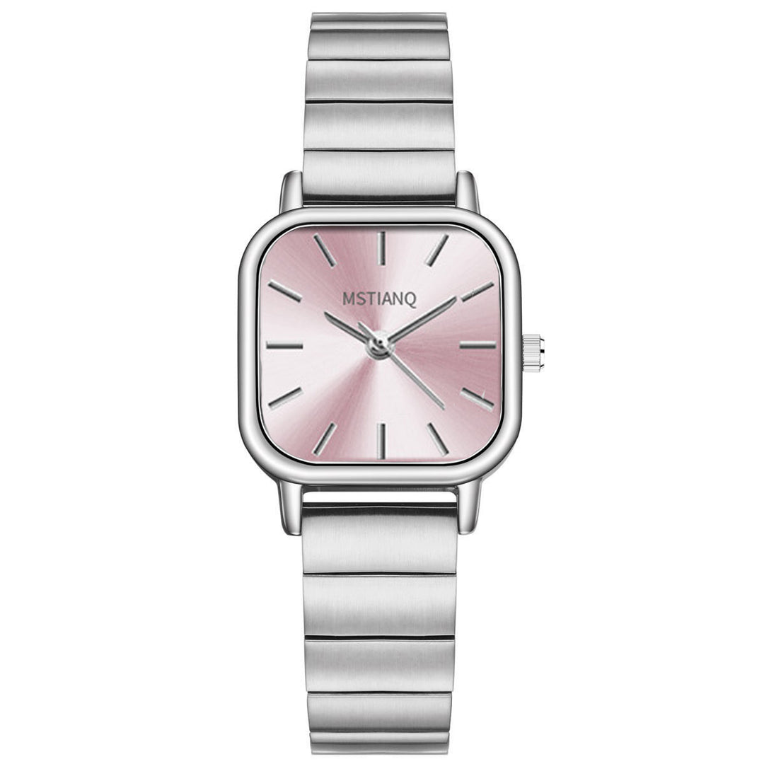 Square-Dial Student Watch with Bamboo-Link Steel Band