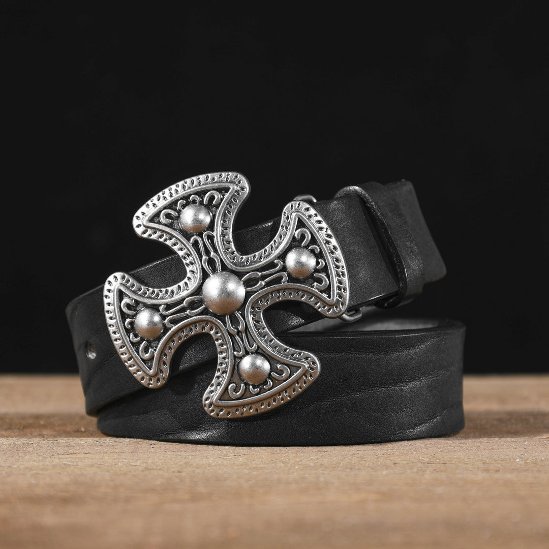 Top-grain cowhide vintage cross buckle belt