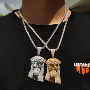 Micro Paved Zircon Jesus Head Hip Hop Men's Pendant Necklace