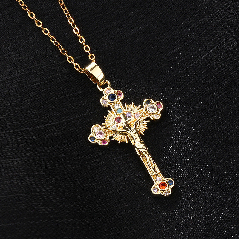 Cross colored zircon micro inlaid zircon necklace pendant