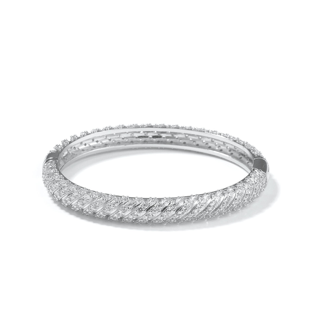 9mm Twill-Patterned, Full-Pavé Twisted Diamond Bangle