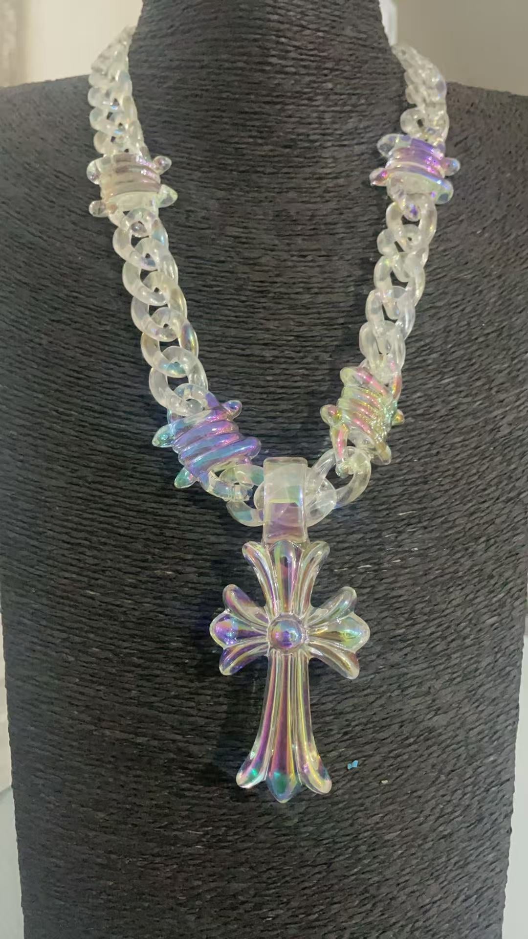 Chrome Hearts transparent resin acrylic cross necklace