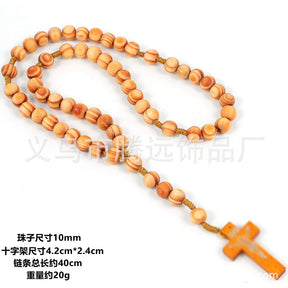 rosary necklace wooden beads cross necklace