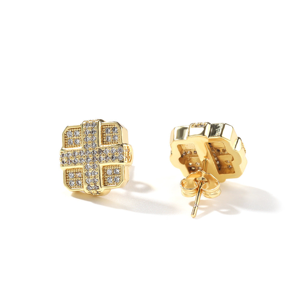 Square cross eight-star and eight-sword diamond Earrings