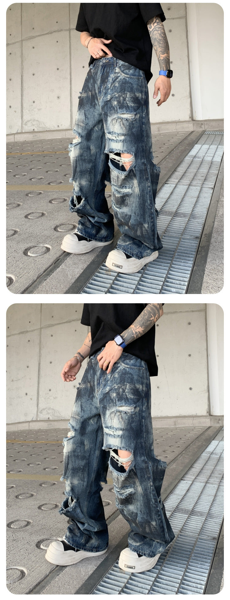 Wasteland-Style Distressed Loose-Fit Scythe Cut Jeans