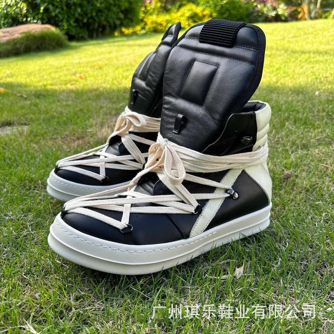High-Top, Thick-Soled Genuine Leather Skate Shoes