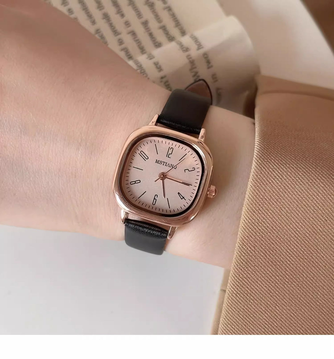 Square-shaped women's watch with a preppy style