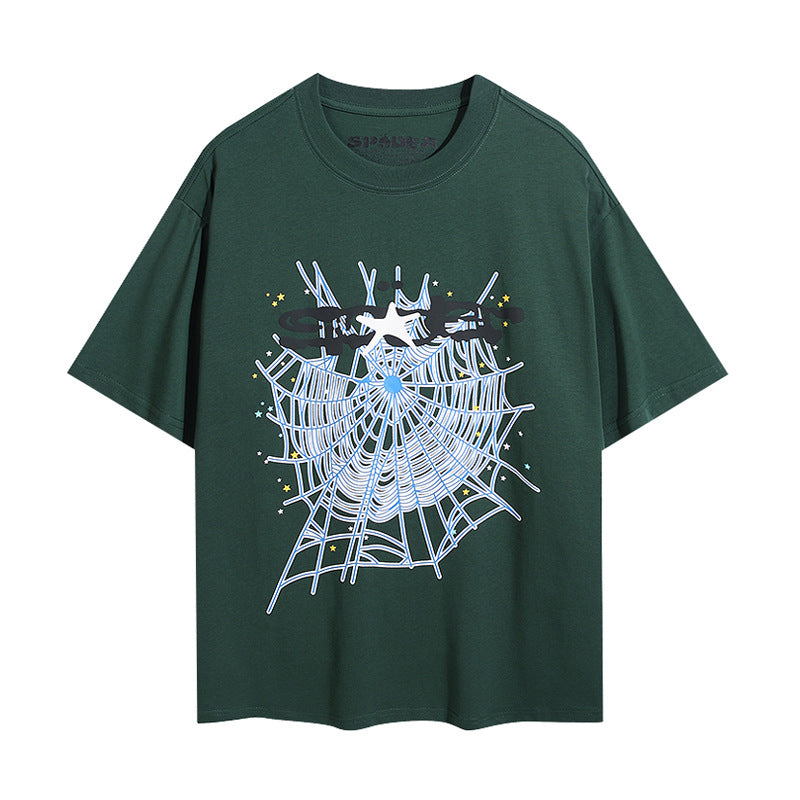 Sp5der foam letter 555 spider web print short-sleeved T-shirt