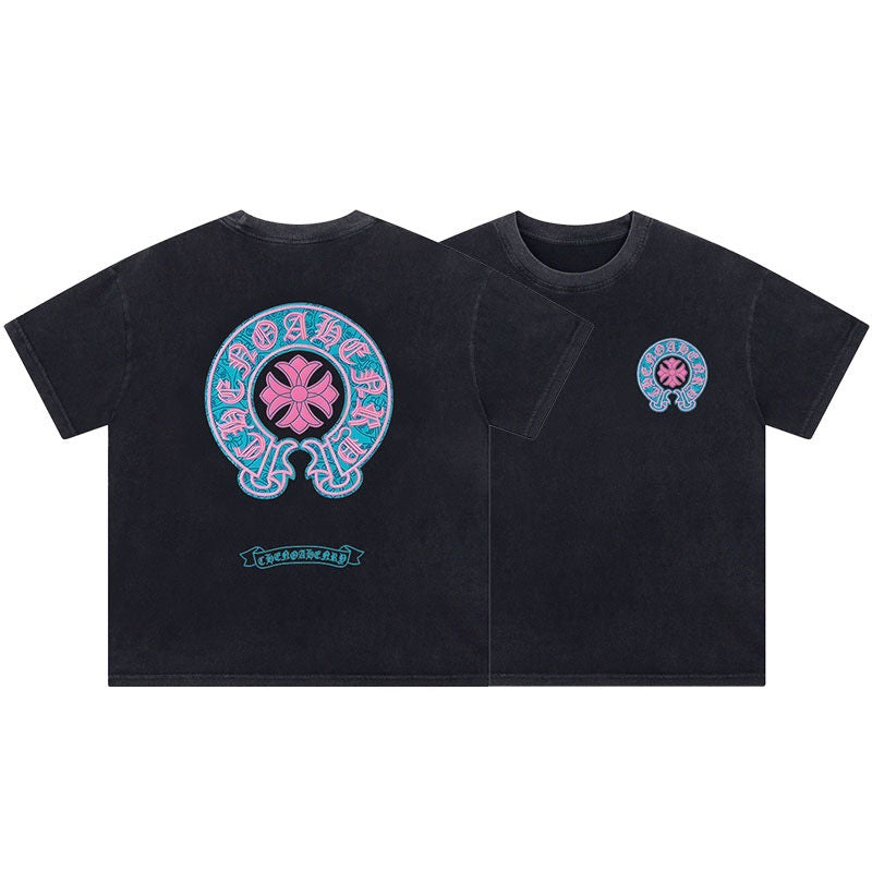 Chrome Hearts Summer Embroidery Print Cotton T-Shirt Short-Sleeve