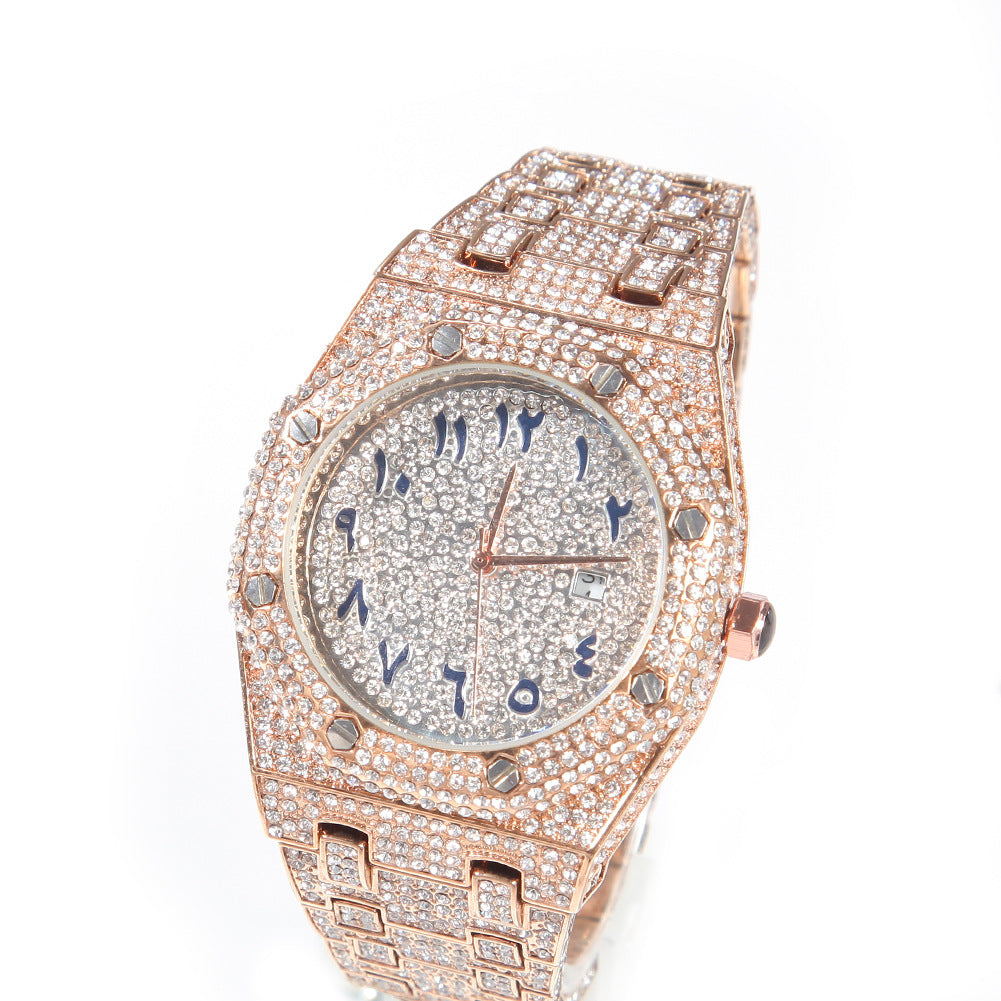 Full diamond Arabic dial hip-hop watch