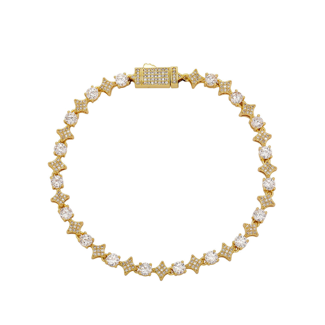 4mm Tennis Chain, 6mm Copper-Set Zircon Star & Sunburst Bracelet