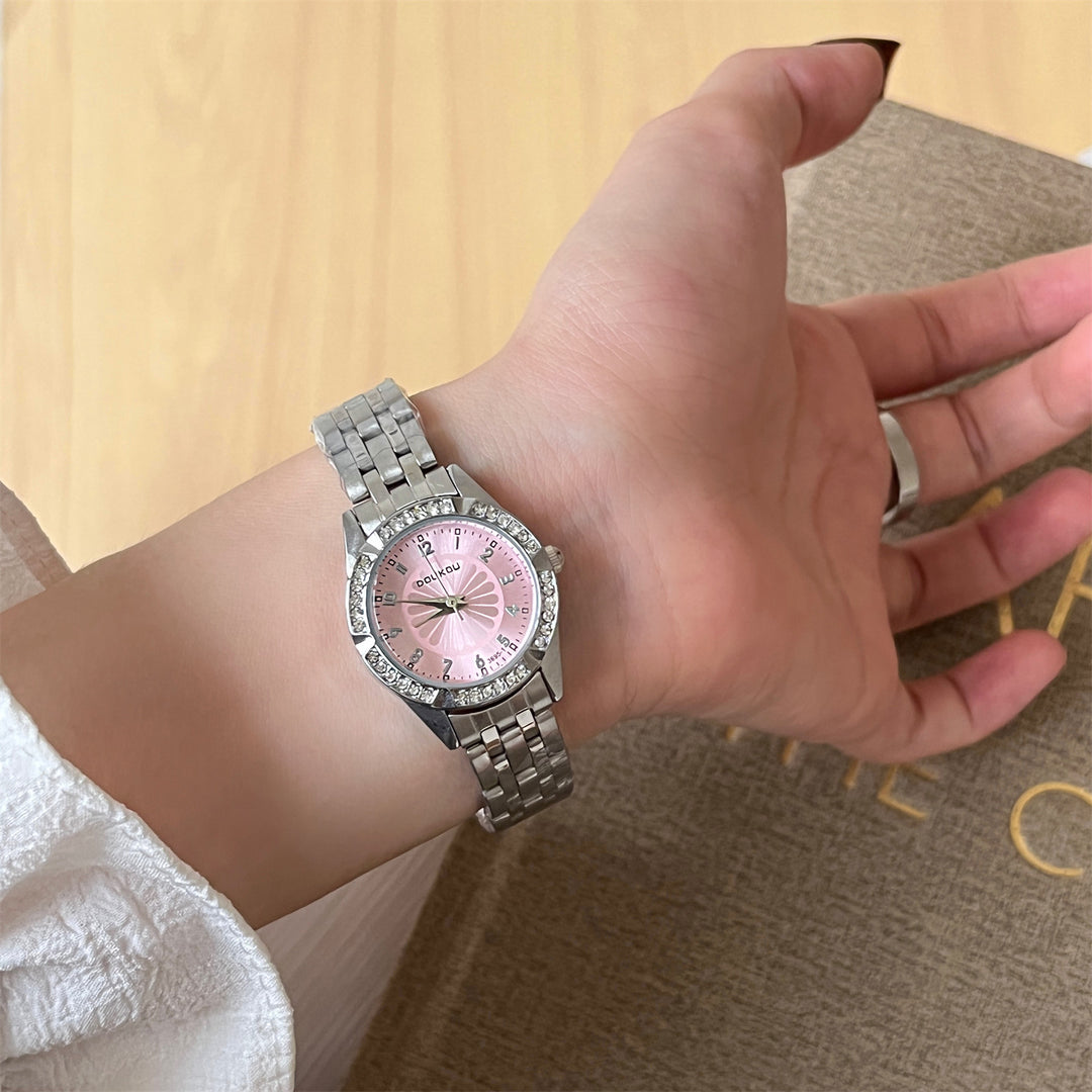 Exquisite Watch with Small Dial, Daisy Motif and Diamond Accents