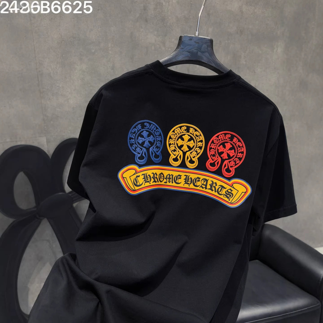 Chrome Hearts 3 Horseshoe Sanskrit Embroidered T-Shirt