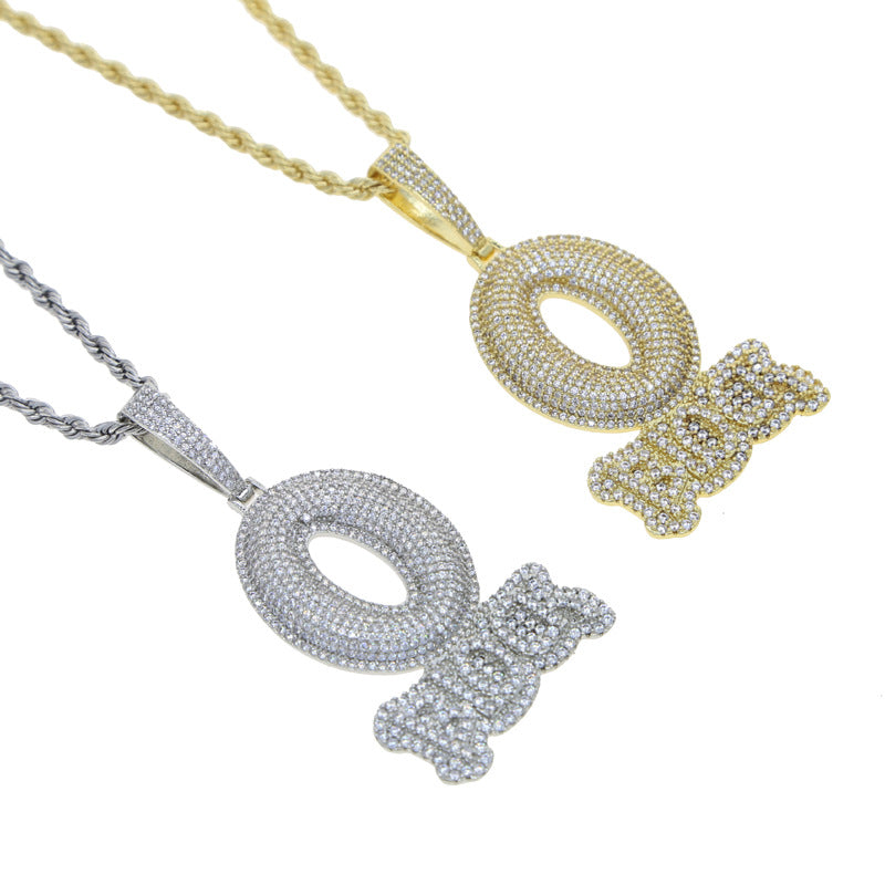 Hip-hop zircon-encrusted O BLOCK letter pendant