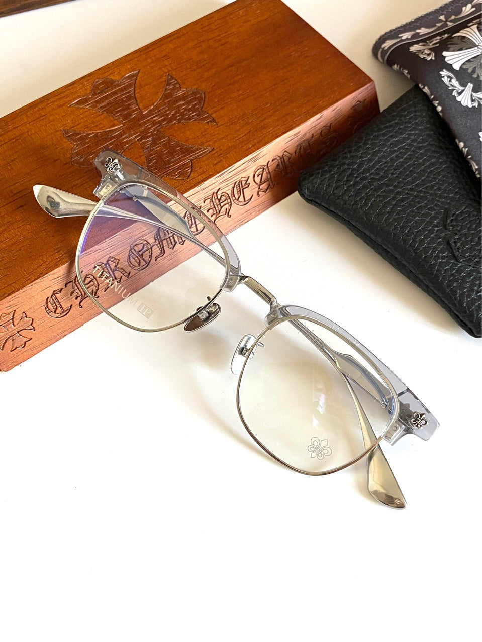 Chrome Hearts pure titanium semi frame large square frame glasses