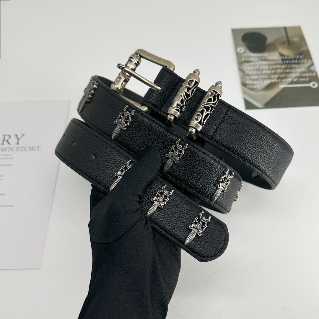 Chrome Hearts Classic Vine Belt with Dagger Stud Accents