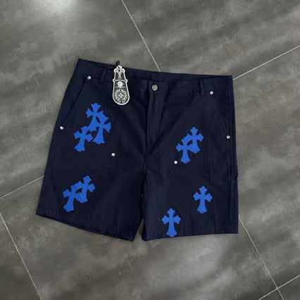 Chrome Hearts cross-patterned silver-plated buckle cargo shorts