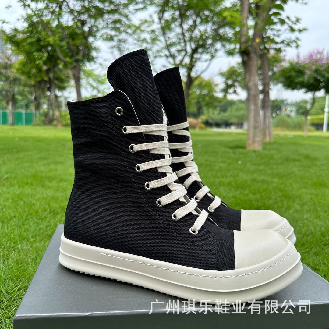 Plus-Size Thick-Soled, Black, Unisex Canvas Sneakers