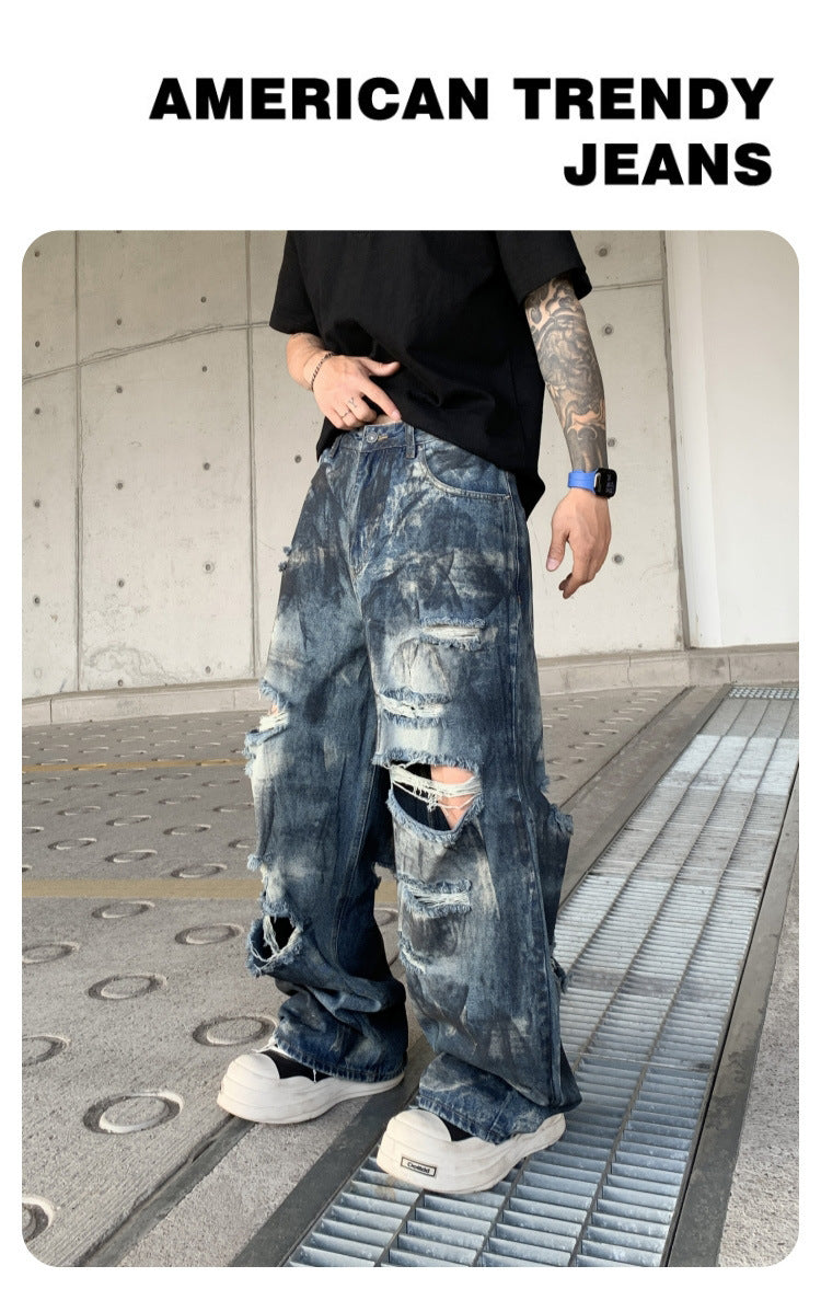 Wasteland-Style Distressed Loose-Fit Scythe Cut Jeans