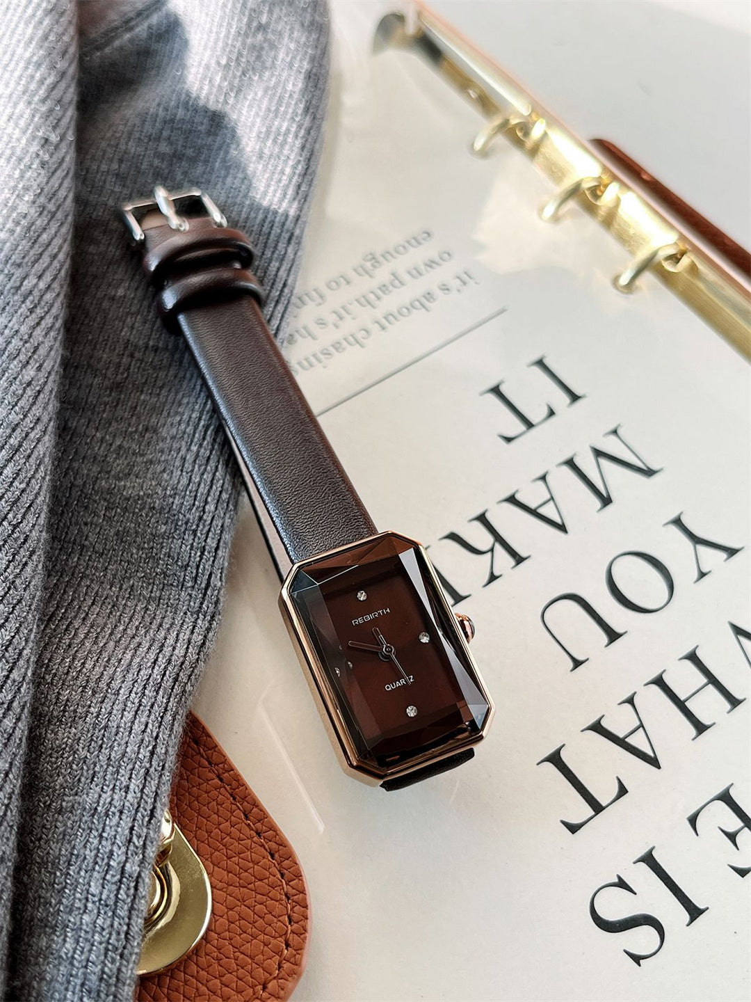 Rectangular Watch with Diamond Accents and Rhombus Dial