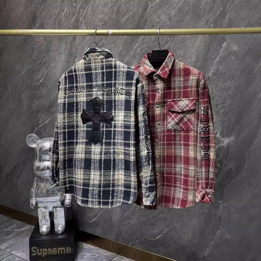 Chrome Hearts Plaid Shirt with Embroidered Sanskrit Applique Cross