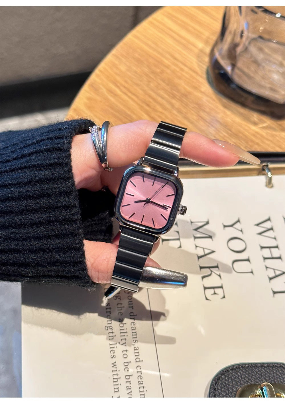 Bamboo-shaped strap artistic square dial women's watch