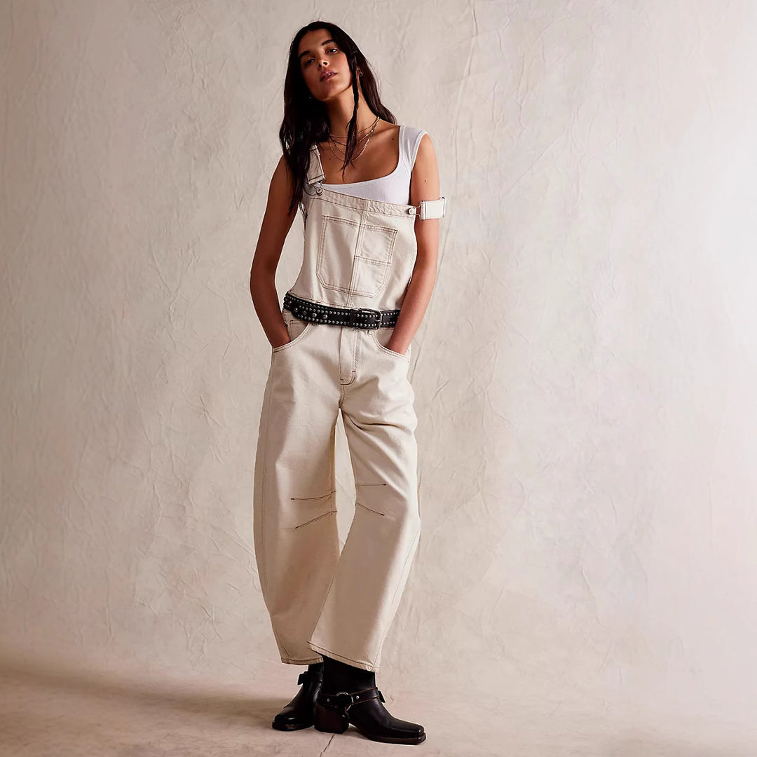 Washed Vintage, Loose-Fit, Straight-Leg Cargo Denim Overalls