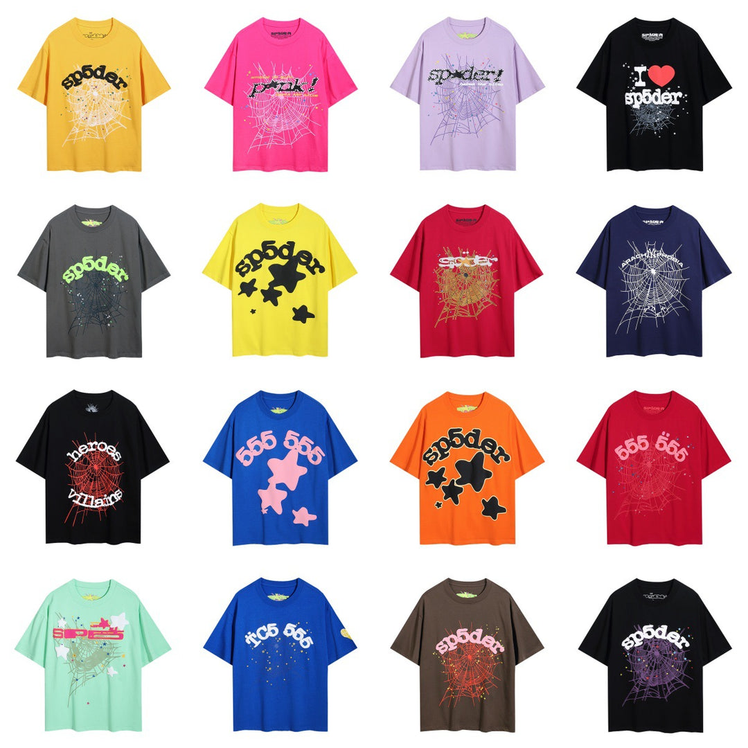 Sp5der foam letter 555 spider web print short-sleeved T-shirt