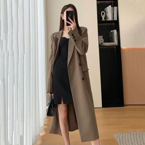 Double-breasted suit collar long coat