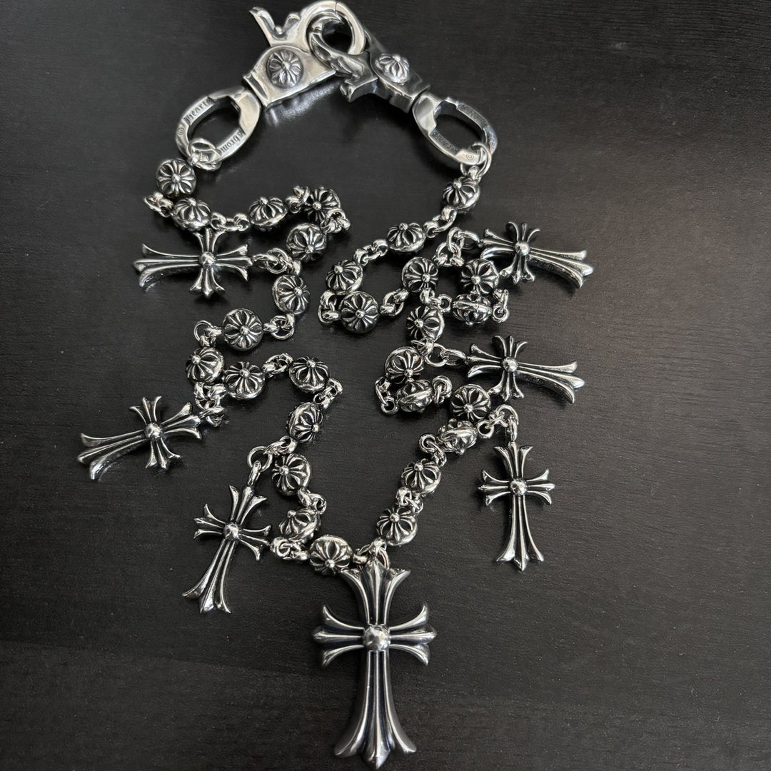 Chrome Hearts double lobster clasp cross pants chain