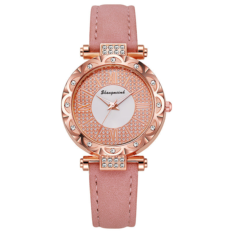 Korean-style quartz watch with a simple leather strap.