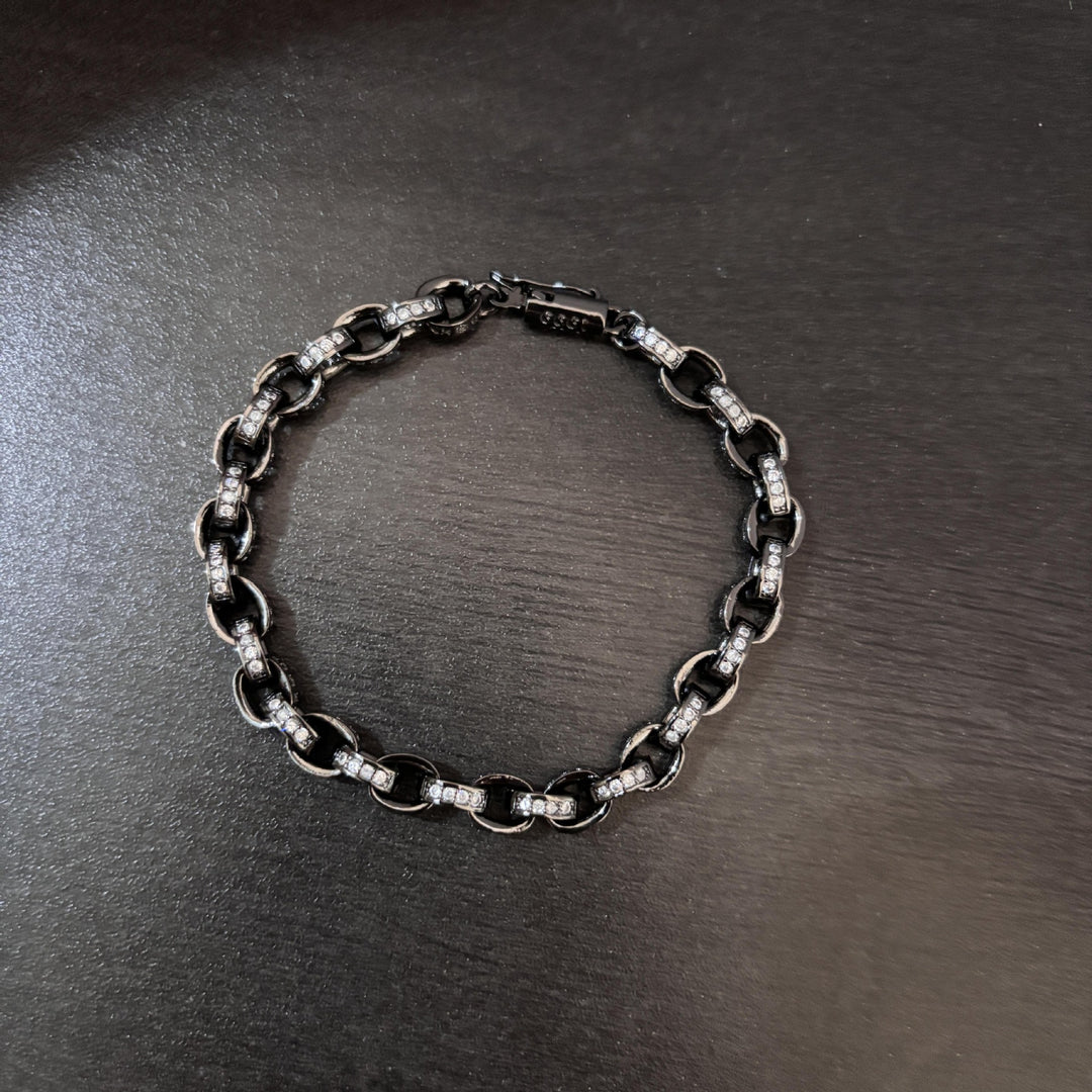 Chrome Hearts black gun treatment diamondinlaid thin chain bracelet