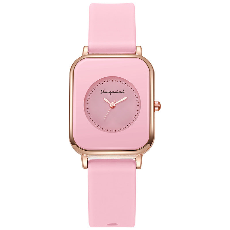 Casual square-shaped, elegant quartz silicone strap student watches.