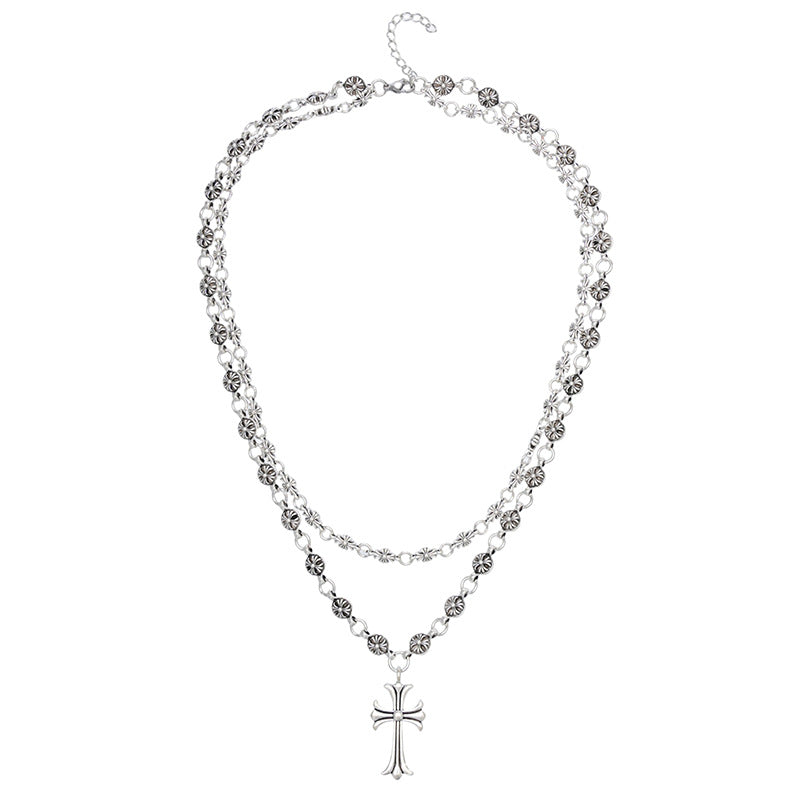 Chrome Hearts hip-hop cross double-layer necklace