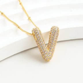 Bubble Initial Necklace 14k Gold Plated Cubic Zirconia