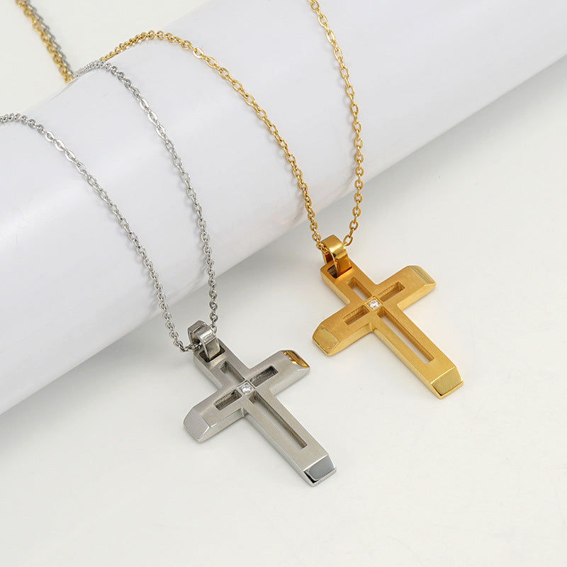 Fashionable and simple hollow diamond cross necklace